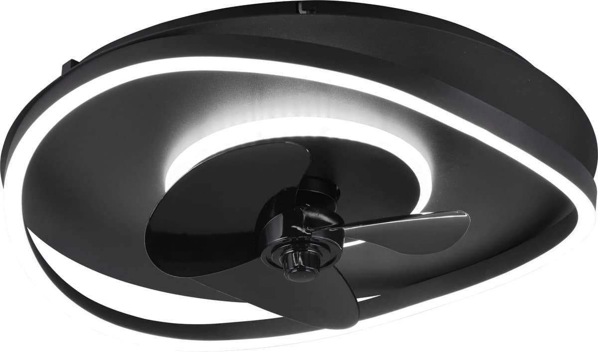 REALITY SORTLAND - Ventilator - Zwart mat - incl. 1x SMD 30 W - Licht apart schakelbaar - Geintegreerde dimmer - Lichtkleur instelbare - Nachtlampje - Dimbaar met schakelaar - Geheugenfunctie - 3 snelheidsinstellingen - Timer - Zomer- en wintermodus — afbeelding 1