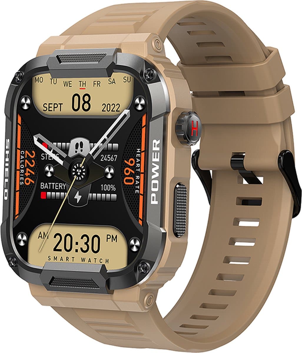 Kiraal Wave - Mannelijke Elegantie - Robuust Smartwatch Ontwerp - Android & iOS - Stijlvol Design - Zandkleurig — afbeelding 1