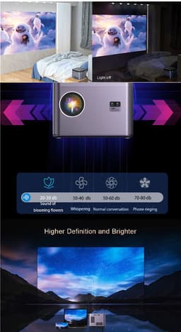 Projector - native Full HD - 4K support - 550 ANSI Lumen - HDMI - WIFI - Smartphone - Android 9.0 - contrast 10000:1 - auto focus - Home cinema - Beamer — thumbnail 4