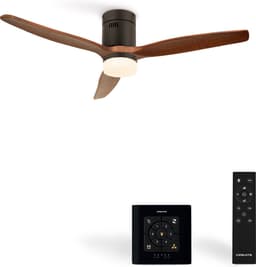 CREATE - Plafondventilator 40W silent Ø132 cm ABS - Met Verlichting drie temperaturen - Met Wandregelaar - Met Afstandsbediening - 6 Snelheden - Timer - Zomer/Winter functie - Donker Hout - WIND CALM — thumbnail 1