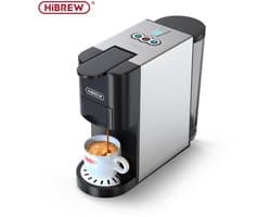 HiBREW H3D 4-in-1 Koffiecupmachine - 20 Bar - Voor NS/DG/ESE/Pods & Gemalen Koffie - Warm & Koud - 7 Waterniveaus - Roestvrijstaal - Zwart