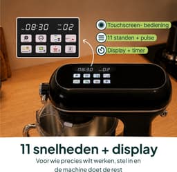 Vivid Green Luxe Keukenmixer - Touchscreen Display - 7L Mengkom - 11 Snelheden - Vaatwasserbestendig - Keukenmachine - Keukenrobot - Zwart — thumbnail 4