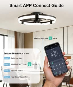 Plafondventilator met Verlichting – LED Lamp en Ventilator in 1 – Dimbaar 3000K-6500K – Afstandsbediening – 6 Snelheden – Zomer- en Winterstand – Stil en Energiezuinig — thumbnail 2
