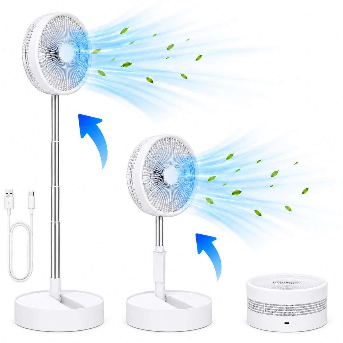 3-1 Ventilator Staand - Tafelventilator - Vloerventilator USB-C - 4 Standen - Draadloos en Geluidloos Fluisterstil - Fans - Staande Mini Ventilator - Kleine Statiefventilator - Aircooler - Mobiele Airco - 19,5 x 19,5 x 2,5 cm - Wit - Silvergear — afbeelding 1