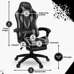 Bayt Gamestoel - Gaming Chair - Gamingstoel - Ergonomische Bureaustoel - Verstelbaar - Zwart en Grijs — thumbnail 2