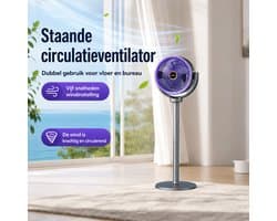 Staande Circulatieventilator met Afstandsbediening en Luchtbevochtiger - 4 Windsnelheden - Oscillatie 90°/120°/150° - Timer 3/6/9 uur - Verstelbare Hoogte - Zwart