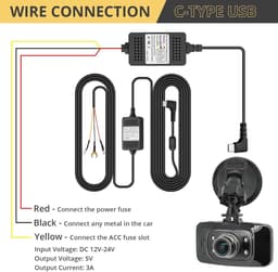 SnelShoppen - AMTOVL Dash Cam Hardwire Kit Type C - USB Dash Cam 3 Wires Kit met ACC Fuses, 12V/24V naar 5V, Laagspanningsbescherming voor Voertuigen — thumbnail 5