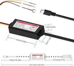 SnelShoppen - Dash-Cam Hardwire Kit USB-C met LED Display, 12V-30V naar 5V/3A Spanning Converter, 24 Uur Bewakingsmodus, Laag Voltage Bescherming voor — thumbnail 5