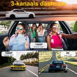 SnelShoppen - 3-Kanaals Dashcam voor Auto, 4K+1080P+1080P, 5G WiFi, Inclusief 64GB SD Kaart, Volledige Dekking Voor Voor-, Achter- en Binnencamera — thumbnail 2