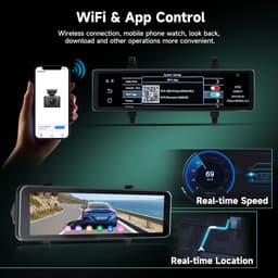 SnelShoppen - 4K + 1080P Achteruitkijkspiegel Dashcam Auto met GPS, ADAS, BSD, WLAN, 10,88 Inch Touchscreen, Achteruitrijcamera, Parkeermodus, G-senso — thumbnail 2