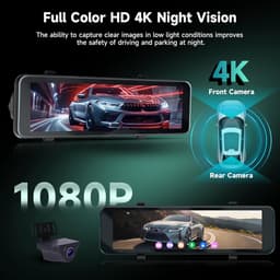 SnelShoppen - 4K + 1080P Achteruitkijkspiegel Dashcam Auto met GPS, ADAS, BSD, WLAN, 10,88 Inch Touchscreen, Achteruitrijcamera, Parkeermodus, G-senso — thumbnail 5
