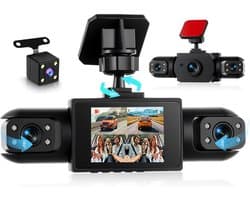 SnelShoppen - 4-Kanaals Dashcam met 360 Graden Beeld, FHD 1080p, IR Nachtzicht, 2 Inch Display, Auto Camera voor Voor, Achter, Links en Rechts - Parke