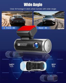SnelShoppen - 4K Dashcam Auto Voor en Achter, Dubbele Kanaals Met 64 GB SD-kaart, 3,2 Inch IPS-Touchscreen, Groothoek, IR 8, G-sensor, Wifi, Lusopname — thumbnail 5