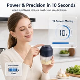 Elektrische Knoflookhacker - Draadloze Mini Hakmolen USB Oplaadbaar - Compacte Keukenmachine met 6 Mesjes voor Ui, Gember, Noten en Babyvoeding - Blauw — thumbnail 2