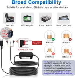 SnelShoppen - Mini USB Port Dash Cam Hardwire Kit - 24 Uur Parkeerbewaking - Tijdverloopopname - 12V-24V naar 5V/2.5A - Auto Laadkabel 320cm - Laagspa — thumbnail 5