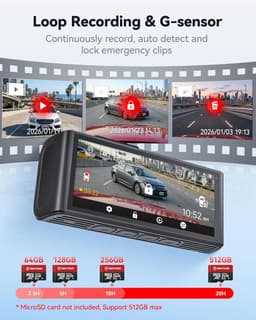 SnelShoppen - 4K Dual Dash Cam, STARVIS 2 IMX678, 8 MP, 5 GHz WiFi, GPS, Stembediening, WDR, HDR Nachtzicht, 24U Parkeerstand, Geen SD-kaart — thumbnail 4
