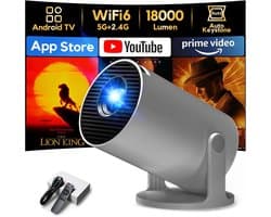 SnelShoppen - Mini Beamer 1080P met WiFi 6, Bluetooth 5.2, Auto Trapezcorrectie, Draaifunctie, Kleine Projector voor Camping, Tuin, Feest, Smartphone,