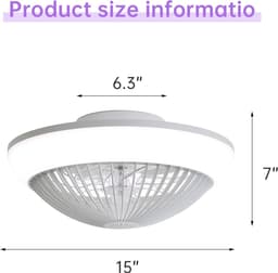 FloraGrace Ventilator – 38 cm Plafondventilator Met Verlichting – ABS – Wit – Dimbaar RGB Licht, Afstandsbediening, Timer En Omkeerbaar — thumbnail 4