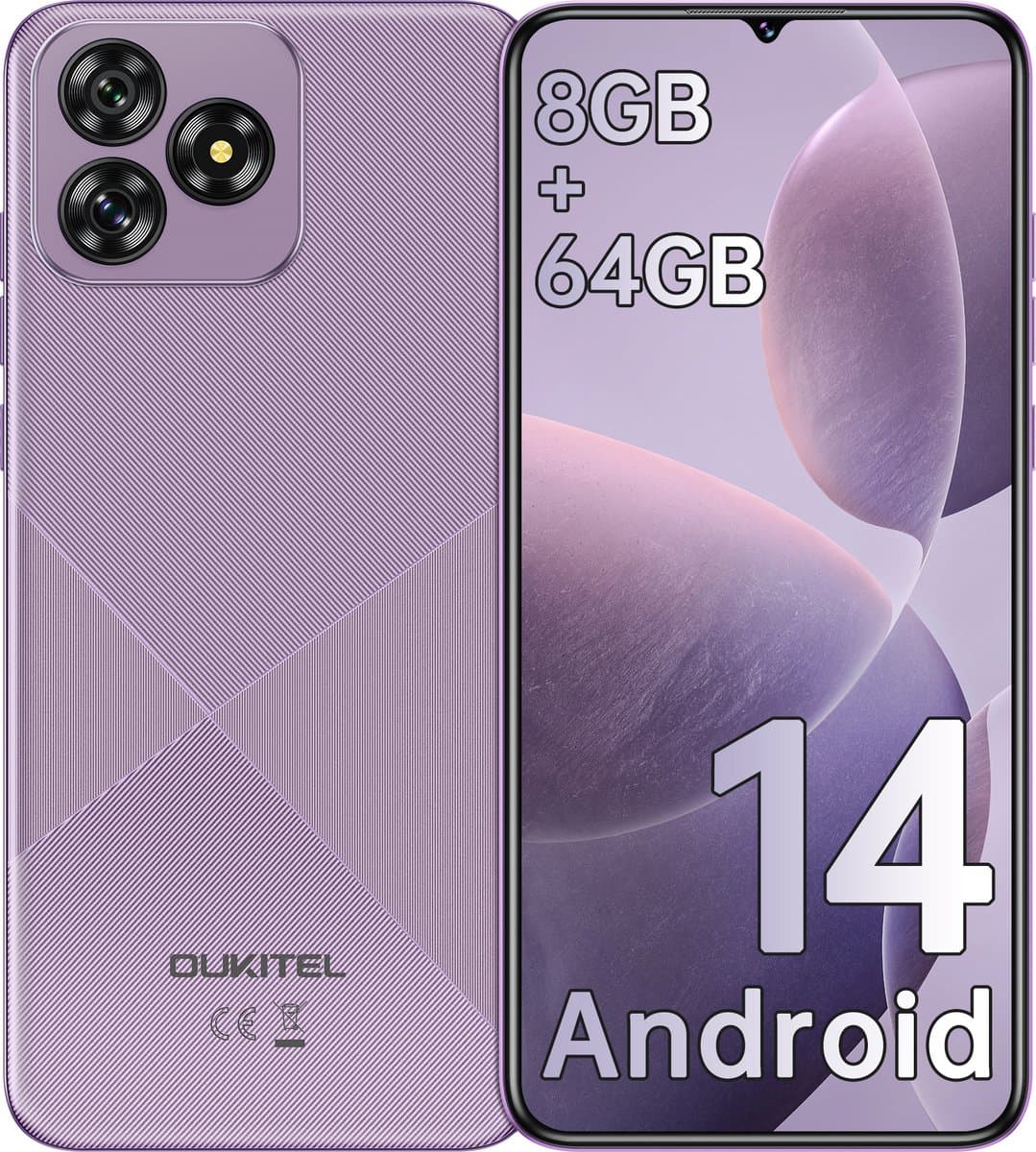 OUKITEL C53 mobiele telefoon, 6,6 inch HD, 8GB RAM+64GB uitbreidbaar tot 1TB, 4300mAh batterij, 13MP camera, Android 14 — afbeelding 1