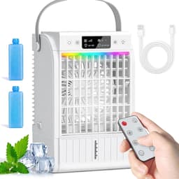 Mini Luchtkoeler 4-in-1 – Mobiele Airco, Ventilator & Luchtbevochtiger met Afstandsbediening – 1500 ml Watertank – 4 Snelheden, 2 Mistmodi, RGB-licht & Timer — thumbnail 1