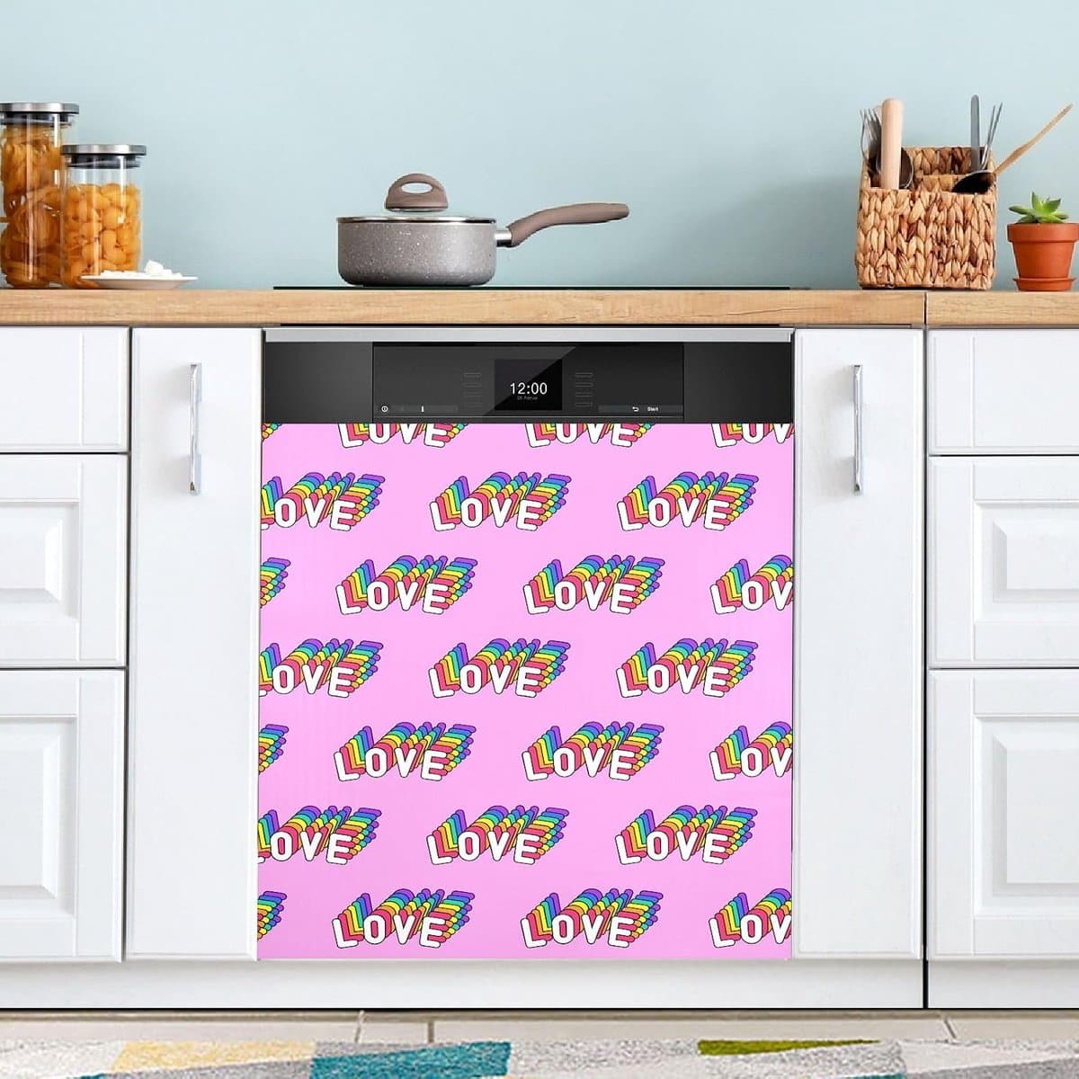Vaatwasser Magneet Cover - Keuken Decoratie - Keuken Opfrissen - Eenvoudige Installatie - 23x26 Inch - Roze Liefdeswoorden — afbeelding 1