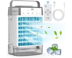 Aircooler met water of ijs-aircooler met koelelementen-verdampingskoele- 1000 ml draagbare airconditioner met afstandsbediening - Krachtige verdampingsairconditioner met 3 snelheden en 7 kleuren LED met timer- Grijs - 19 x 15,6 x 28,6 cm