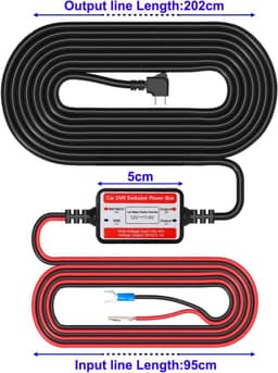 Dash Cam Hardwire Kit Mini USB 10ft 12V-24V tot 5V,Laagspanningsbeveiliging ACN/ACS/ACU Voeg een Circuitzekeringhouders Toe(Rechte Hoekl Mini USB en Zekeringsset) — thumbnail 4