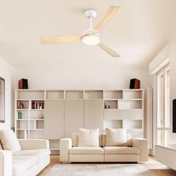 Epochglo Plafondventilator met Verlichting 132 cm, Stille DC Motor & Afstandsbediening, 3 Bladen Tweezijdig (Wit / Lichte Houtnerf), RGB, 24W LED Lamp Dimbaar 3000K-6000K, 6 Standen & Timer, Zomer- en Winterstand voor Slaapkamer, Eetkamer, Woonkamer — thumbnail 4