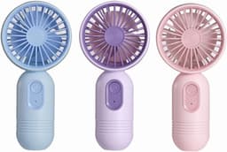 Driedelige set - Handventilator - Drie windsnelheden - Gemakkelijk vast te houden of in een tas te stoppen - Oplaadbaar via USB of batterij - Stille werking - Perfect voor op reis, kamperen of buitenactiviteiten - Verkrijgbaar in roze, blauw en paars — thumbnail 1