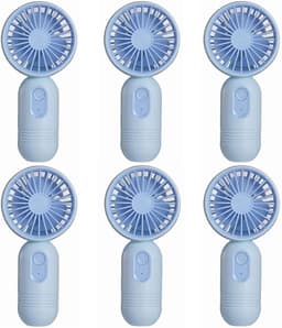 Mini draagbare ventilatoren (6 stuks), schattige, lichtgewicht handventilatoren op batterijen, 3 windsnelheden, USB oplaadbaar, wimperventilator, unisex, geschikt voor kantoor, buiten, reizen en kamperen - blauw. — thumbnail 1