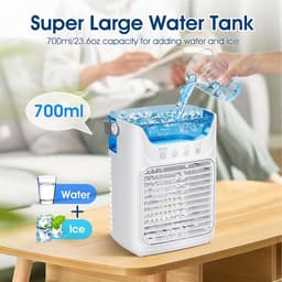 Airco - Mobiele airco - Draagbare airconditioner - Aircooler – 3-in-1 verdampingskoeler met 3 windsnelheden - met 700 ml watertank - 7-kleuren nachtlampje - 2/4/6-uurs timer - mini-koeler luchtbevochtiger met touch screen controle — thumbnail 4