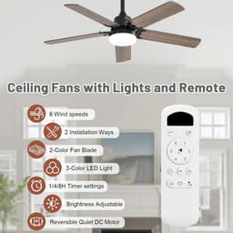 Plafondventilator met Lamp 107 cm – Stil & Dimbaar – Afstandsbediening – 6 Snelheden Zwart — thumbnail 2
