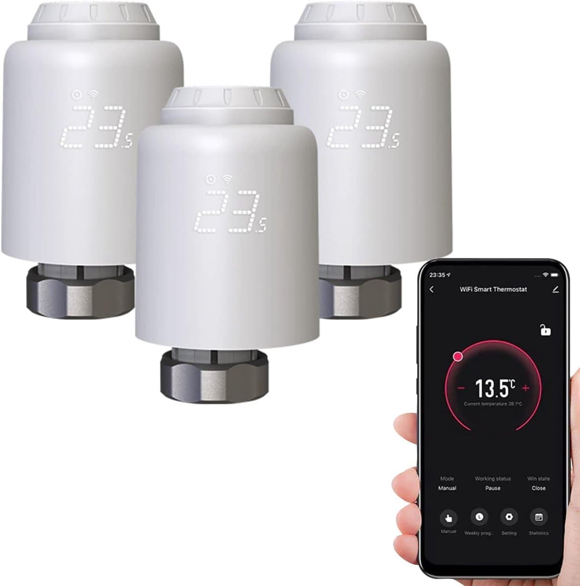 Slimme Radiator Klep - Thermostaat Bediening - Energie Besparen - Wifi Direct Geen Hub - 58.4x58.4x97 mm - Wit — afbeelding 1