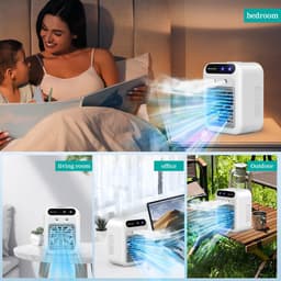 COOAU - Mobiele Airconditioner - Draagbare Luchtkoeler met 500ml Waterreservoir - 2 Ventilatiestanden & 2 Sproeimodi - Stille Mini Airco voor Slaapkamer, Kantoor & Buiten - Energiezuinig & USB-gevoed - Wit — thumbnail 3