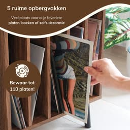 ACAZA LP Opbergsysteem - Walnoot - 56,5 x 39 x 64,5 cm (L x B x H) - Vinyl Opbergsysteem - LP Houder - Platenrek - Platenkast - Platenspelermeubel — thumbnail 3