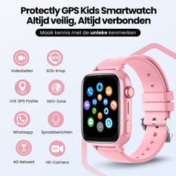 Protectly® GPS Horloge Kind Met Simkaart - 4G - SOS Alarm - Smartwatch Kinderen - GPS Tracker Kind - (Video)bellen - HD Camera - Whatsapp en SMS - Elke polsmaat - Bekijk Locatie Kind - Android en iOS - Incl. Simkaart & Screenprotector — thumbnail 2