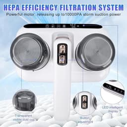 Draadloze matrasstofzuiger van 100 W | Handstofzuiger voor bedden | Uitgerust met 1 filter, 1800 mAh accu, 10 kPa zuigkracht, LED-display met hygrometer - 2 standen, reinigt effectief bedden, kussens, banken en tapijten. — thumbnail 5