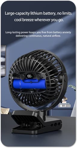Air & Flow Mini Ventilator - Krachtige Draadloze Fan op Batterijen - USB-C Oplaadbare Ventilator - Draadloos & Oplaadbaar - voor Bureau, Auto, of naast je bed - Zwart — thumbnail 3