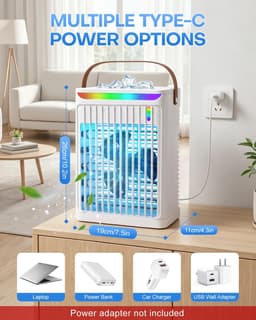 Mobiele Airco - 4-in-1 Luchtkoeler - Draagbare Aircooler met 700ml Reservoir en Verneveling - 5 Snelheden - Timer - Voor Thuis en Kantoor - Wit — thumbnail 5