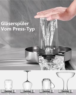 Glazen spoelbak - Glasspoeler gootsteen - Snel glazen reinigen - 9 waterstralen - 12 x 12 x 25 cm - Zilver — thumbnail 3