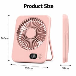 Oplaadbare USB-C Tafelventilator met LED Display, Vouwbaar en Stil, 180° Verstelbare Mini Ventilator voor Kantoor en Thuisgebruik, 2000mAh Accu - Roze — thumbnail 2