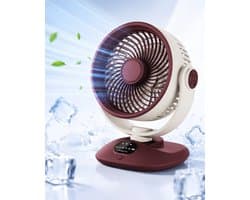 Tafelventilator - USB Oplaadbare Ventilator - Circulatieventilator - Oscillerende Ventilator - Ventilator Met LED Display - Draadloze Ventilator - Stille Ventilator - Rood Wit