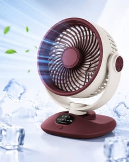 Tafelventilator - USB Oplaadbare Ventilator - Circulatieventilator - Oscillerende Ventilator - Ventilator Met LED Display - Draadloze Ventilator - Stille Ventilator - Rood Wit — thumbnail 1