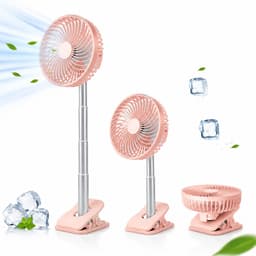 3-1 Ventilator Staand - Tafelventilator - Clip Ventilator - Staande Mini Ventilator - USB Oplaadbare Ventilator - Uitschuifbare Ventilator - 4 Standen - Timerfunctie - Roze — thumbnail 1
