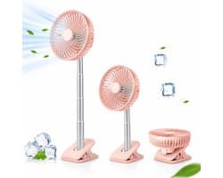 3-1 Ventilator Staand - Tafelventilator - Clip Ventilator - Staande Mini Ventilator - USB Oplaadbare Ventilator - Uitschuifbare Ventilator - 4 Standen - Timerfunctie - Roze