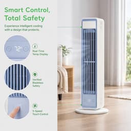 Bladloze Torenventilator - Torenventilator - Draagbare Mobiele Airco Cooler - Bladloos - Draaibaar Ventilator - 5 Snelheden - Met Afstandsbediening - Luchtstroom - Stil Compact - Mobiele Airco - Compacte Airconditioner Voor een Goede Nachtrust - Wit — thumbnail 4