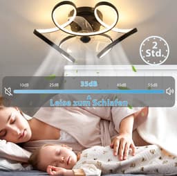 Plafondventilator - Plafondlampen - Plafond met ventilator - Armatuur - Verlichting - Diameter 50 cm - Zwart - Designstuk - Kleur traploop instelbaar -Met afstandsbediening - App - Woonkamer - Slaapkamer - Studeerkamer — thumbnail 4