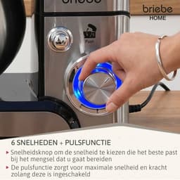 SnelShoppen - Keukenmachine 1800 W Max, Professionele Kneedmachine met Orbitale Beweging, 5 L, 6 Snelheden + Pulsfunctie, Roestvrij Staal, Garde, Deeg — thumbnail 3