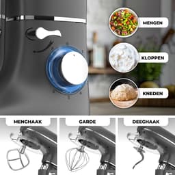 SnelShoppen - Keukenmachine met Pastamachine - 2000W Keukenrobot - Pasta Sheet Roller - 6,2L Mengkom - Antraciet - Ideaal voor Thuis, Feesten en Koken — thumbnail 2