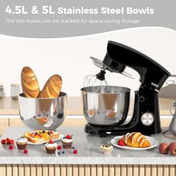 SnelShoppen - Multifunctionele Keukenmachine Standmixer 1500W met 4,5 + 5,5 L Roestvrijstalen Kommen, 10+ Snelheden, Kantelbare Kop, Deeghaak, Klopper — thumbnail 5